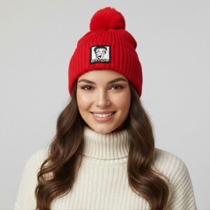 Adult Betty Boop Red Cuff Pom Beanie